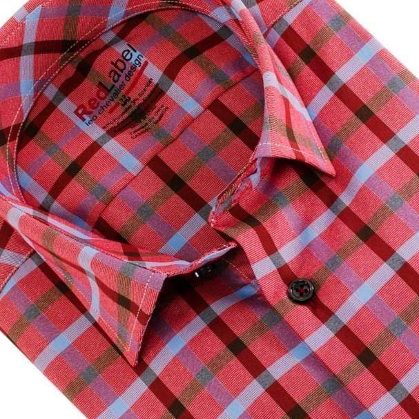 Leo Chevalier Design Leo Chevalier Voyage Performance Fitted Long Sleeve Red Plaid Dress Shirts