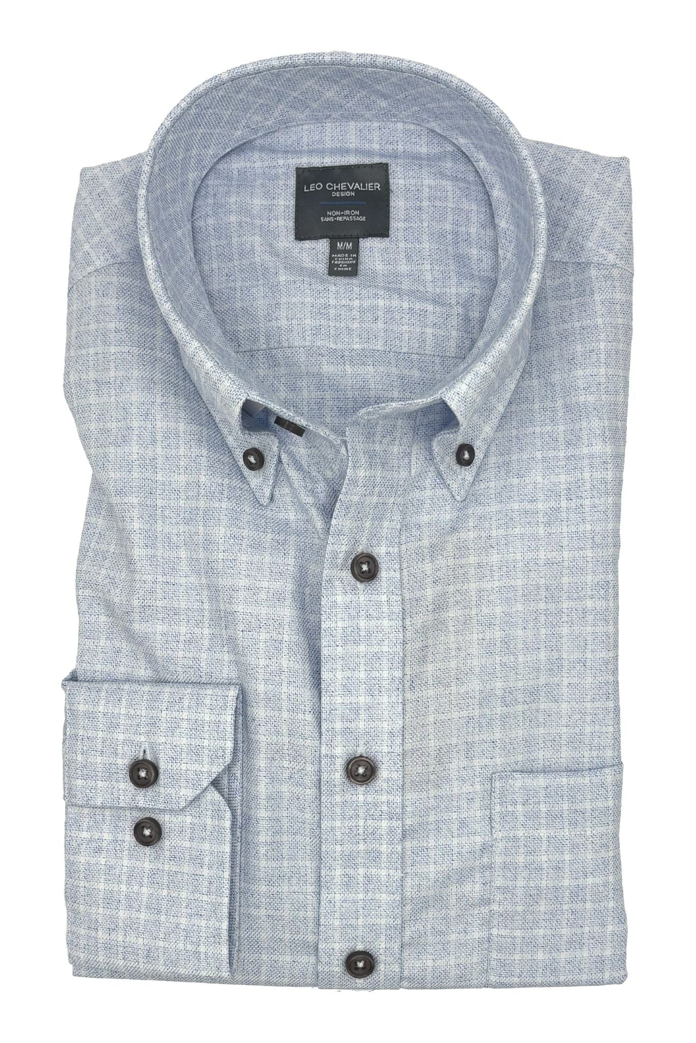 Leo Chevalier Design Light Blue Check Men's Long Sleeve Button Down Shirt
