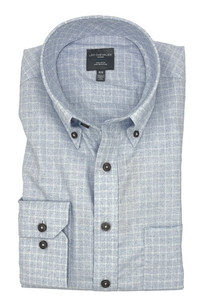 Leo Chevalier Design Light Blue Check Men's Long Sleeve Button Down Shirt