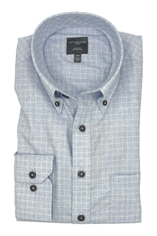Leo Chevalier Design Light Blue Check Men's Long Sleeve Button Down Shirt