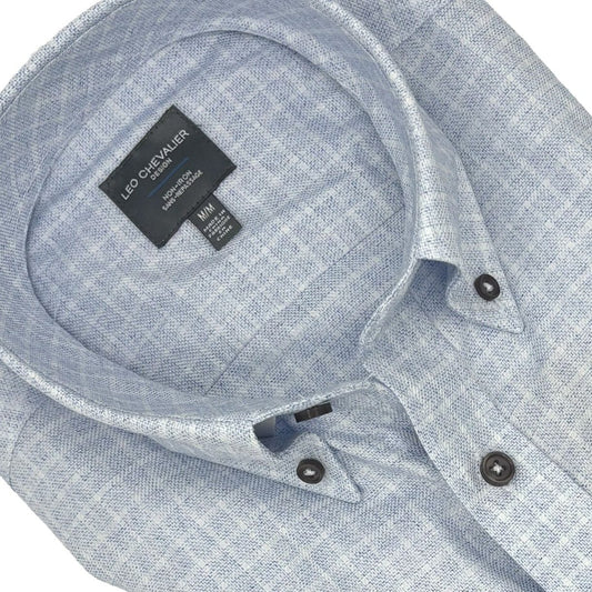 Leo Chevalier Design Light Blue Check Men's Long Sleeve Button Down Shirt