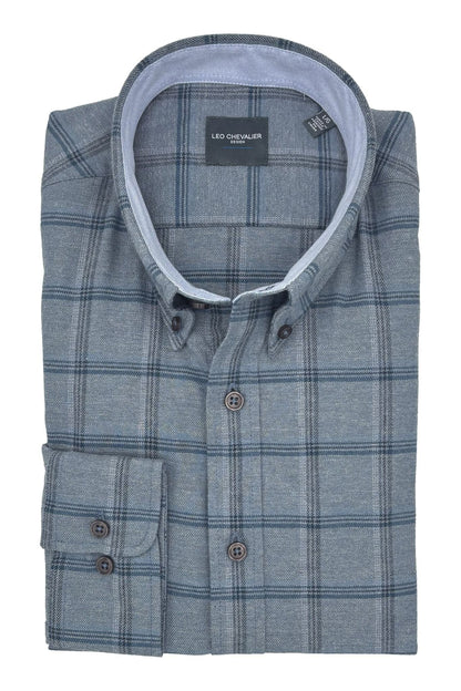 Leo Chevalier Design Light Blue Plaid Men's Long Sleeve Shirt