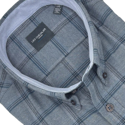 Leo Chevalier Design Light Blue Plaid Men's Long Sleeve Shirt