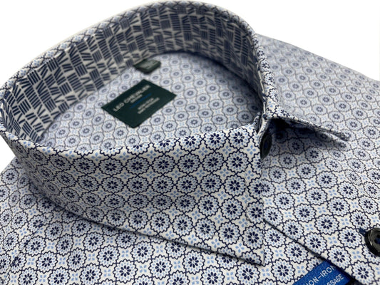 Leo Chevalier Design Light Blue Print Leo Chevalier Cotton Hidden Button Down Collar Long Sleeve Shirts