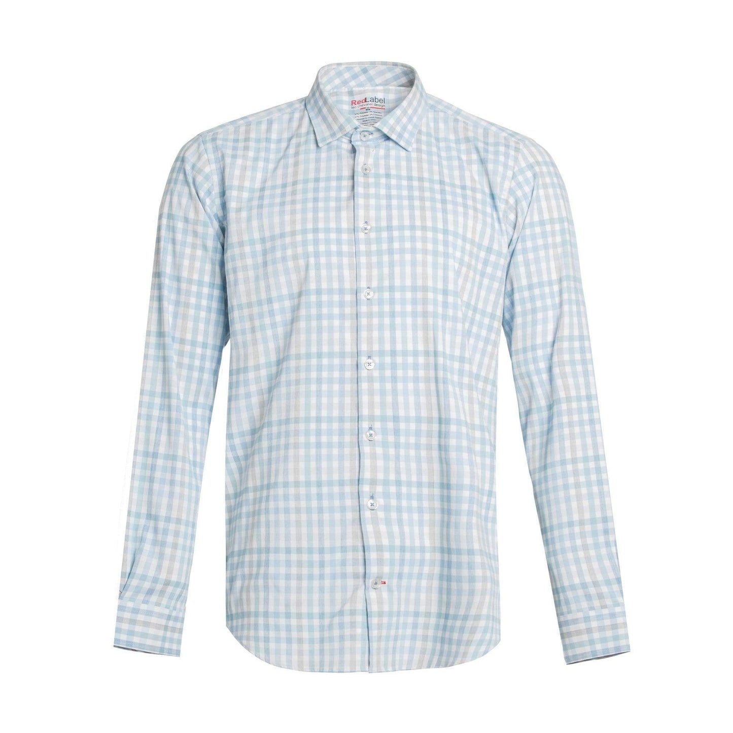 Leo Chevalier Design Long Sleeve Light Blue Check Voyage Performance Fitted Shirts Leo Chevalier