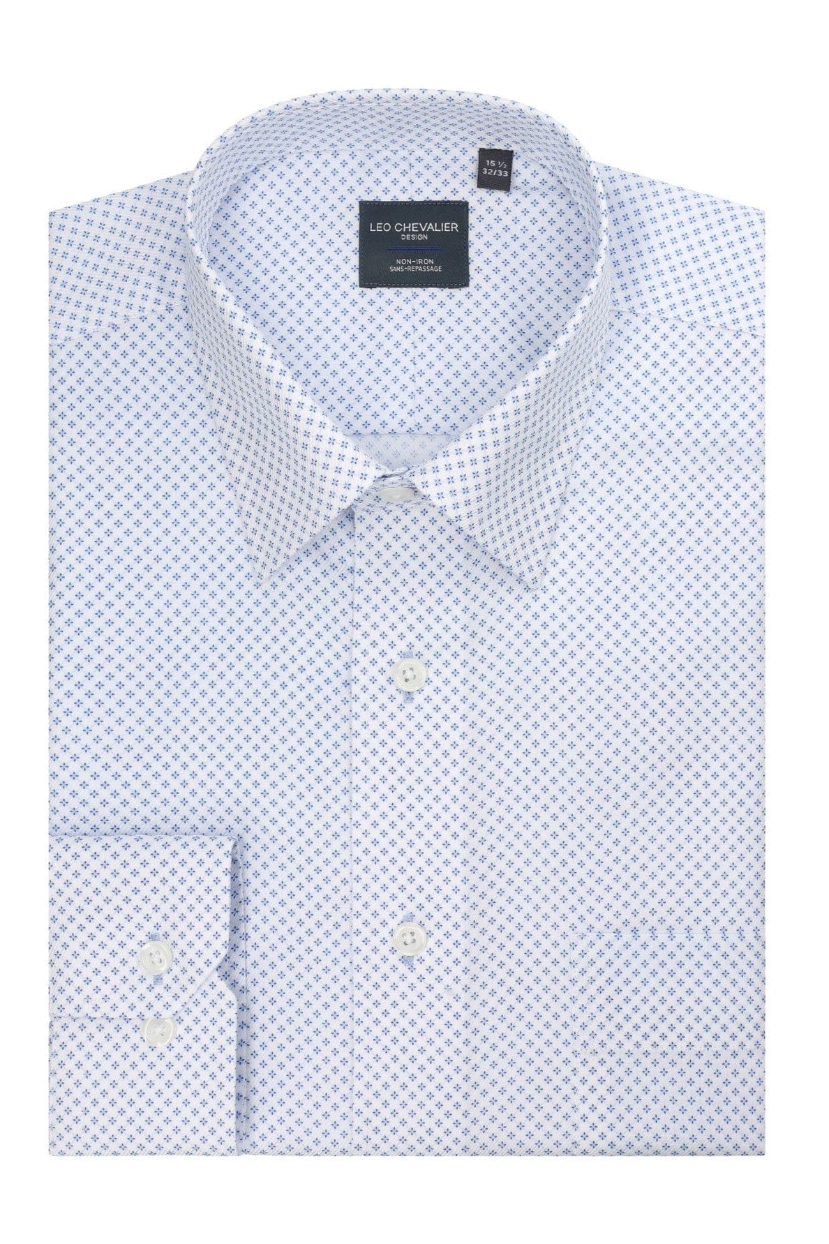 Leo Chevalier Design Light Blue Print Non-Iron Dress Shirts for Men