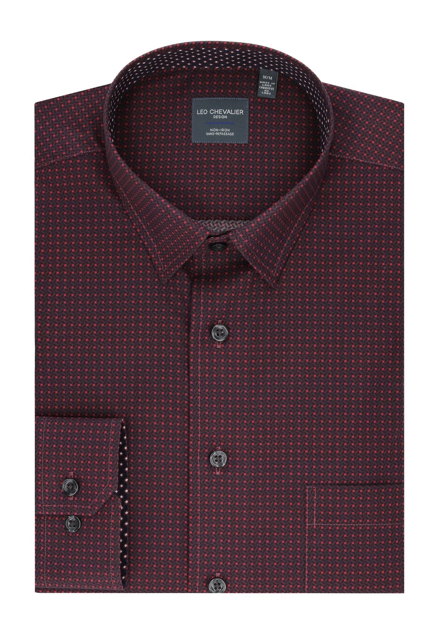 Leo Chevalier Design Red Print Long Sleeve Men's Hidden Button Down Shirt