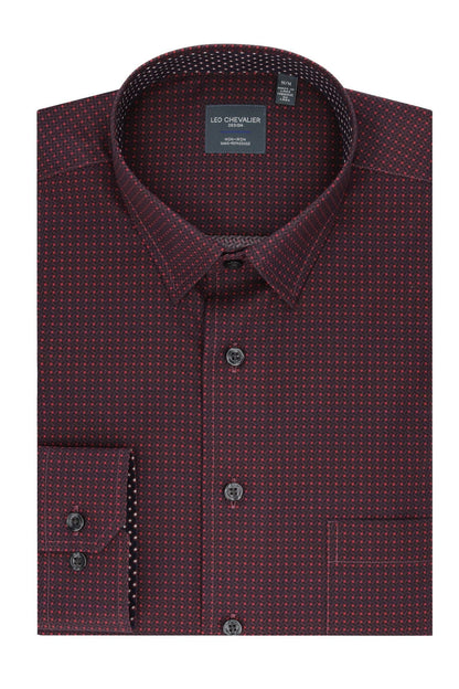 Leo Chevalier Design Red Print Long Sleeve Men's Hidden Button Down Shirt
