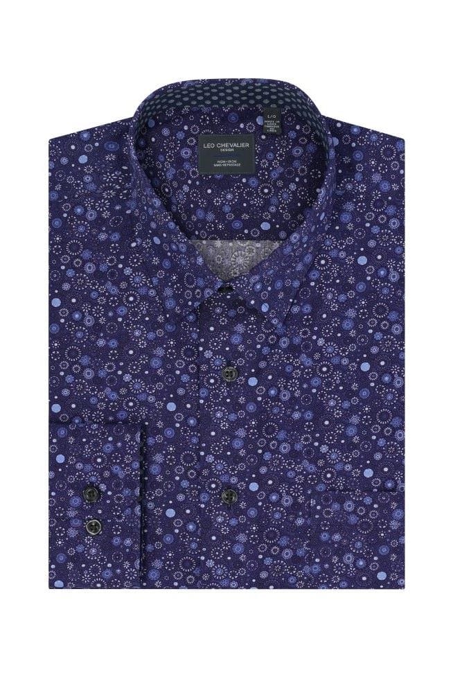Leo Chevalier Design Shop our Latest Blue Modern Print Shirts | Hidden Button-Down Collar