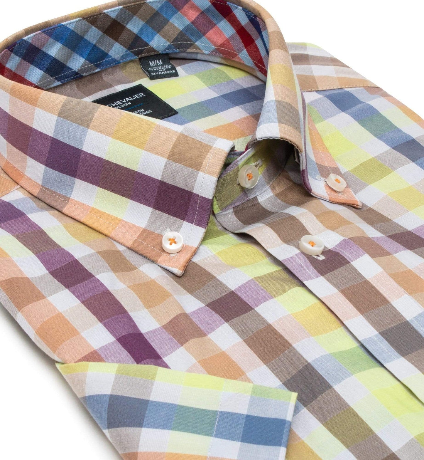 Leo Chevalier Design Multi Color Plaid Cotton Non Iron Button Down Short Sleeve Sport Shirts Leo Chevalier