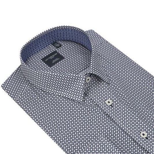 Leo Chevalier Design Shop the Latest Navy Modern Printed Shirts | Hidden Button-Down Collar