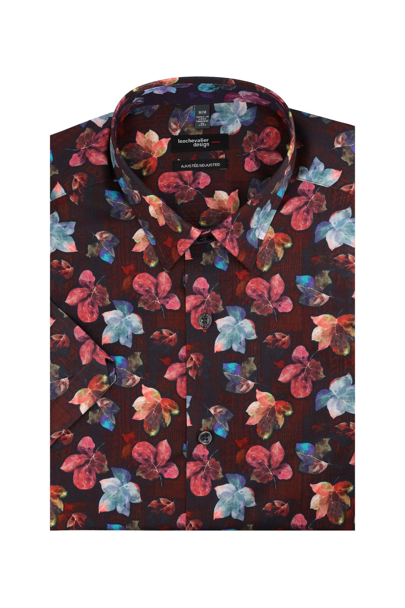Leo Chevalier Design Multi Colored Leaf Print Short Sleeve Shirt