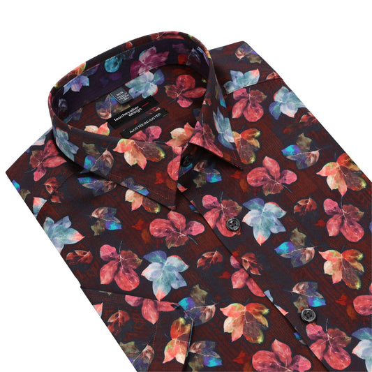 Leo Chevalier Design Multi Colored Leaf Print Short Sleeve Shirt