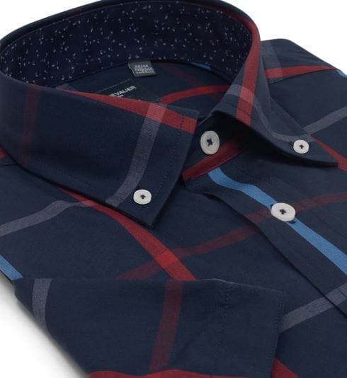 Leo Chevalier Design Navy Multi Printed Cotton Leo Chevalier Button Down Collar Short Sleeve Shirts
