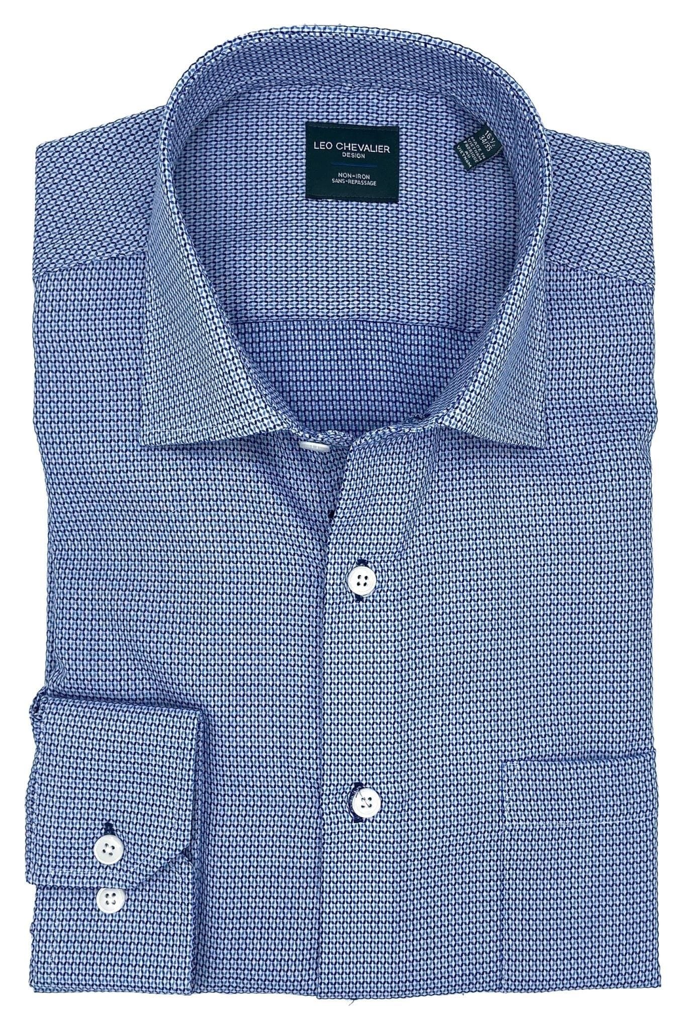 Premium Non Iron Blue Print Dress Shirts for Men by Leo Chevalier 18.5 34 35 16 Blue 100 Cotton No Iron