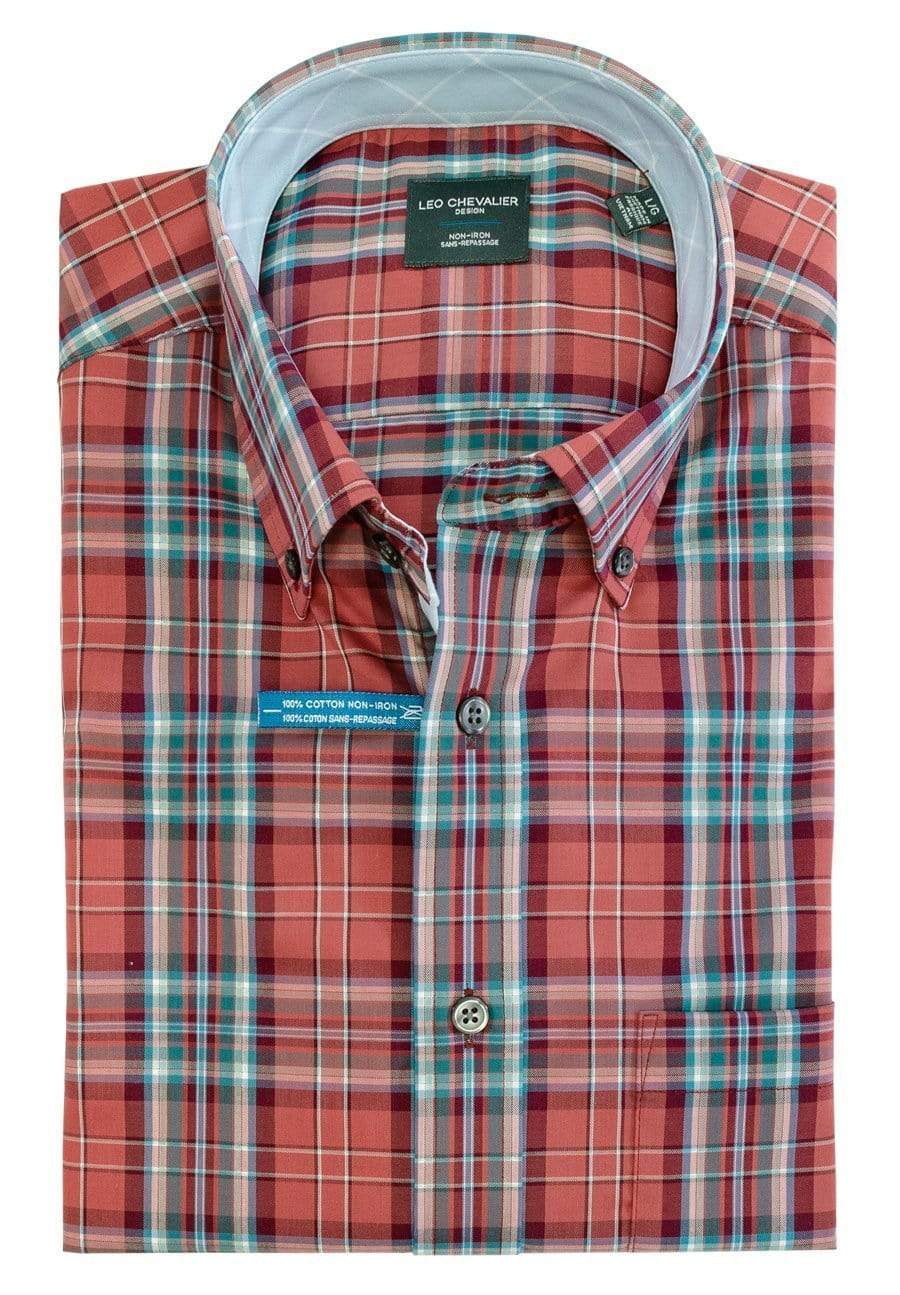 Leo Chevalier Design Rose Colored Plaid Cotton Button Down Collar Leo Chevalier Sport Shirts