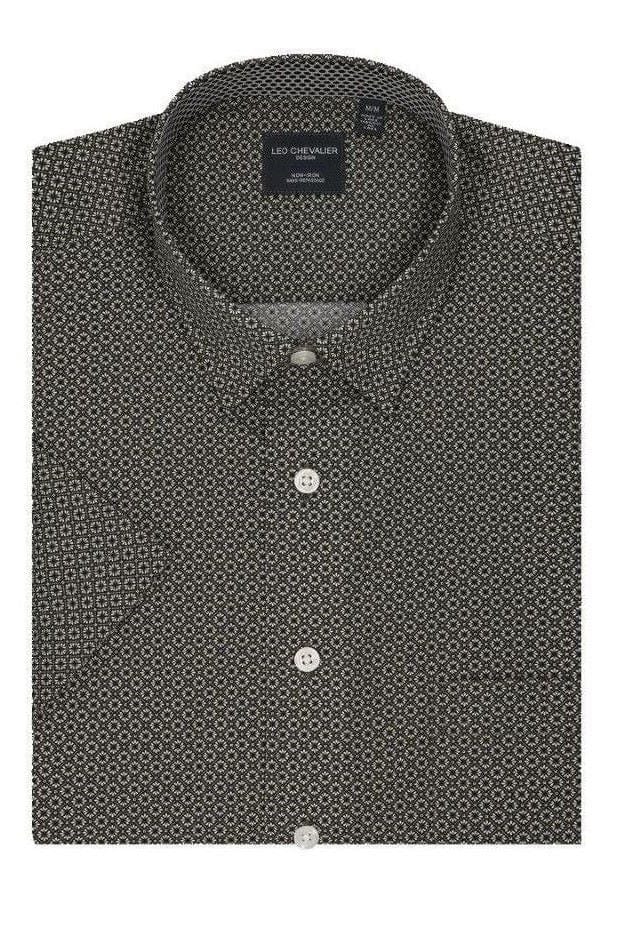 Leo Chevalier Design Sage Print Hidden Down Collar 100% Cotton Short Sleeve Shirts