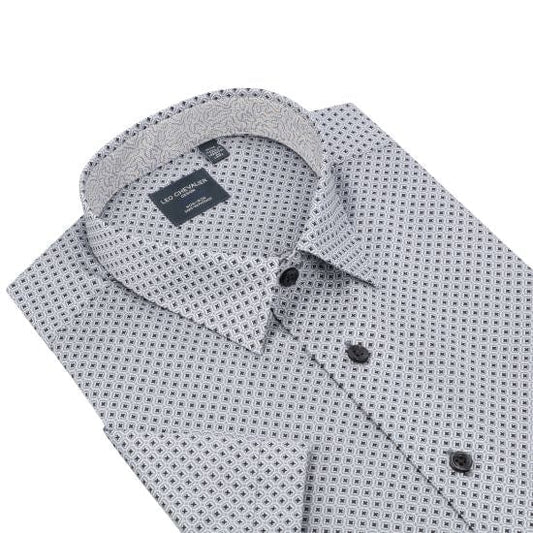Leo Chevalier Design Grey Print Mens Casual Short Sleeve Shirt