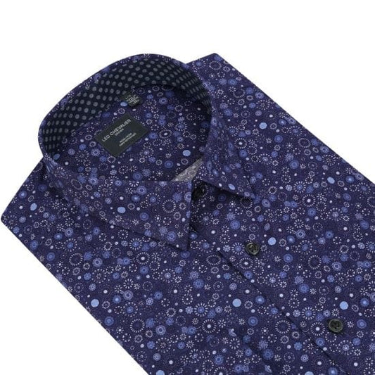 Leo Chevalier Design Shop our Latest Blue Modern Print Shirts | Hidden Button-Down Collar