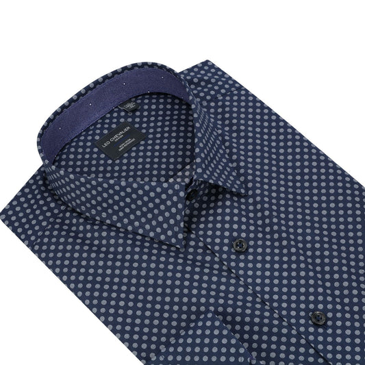 Leo Chevalier Design Upgrade Your Wardrobe with one of our Hidden Button-Down Collar Navy Polkadot Shirts