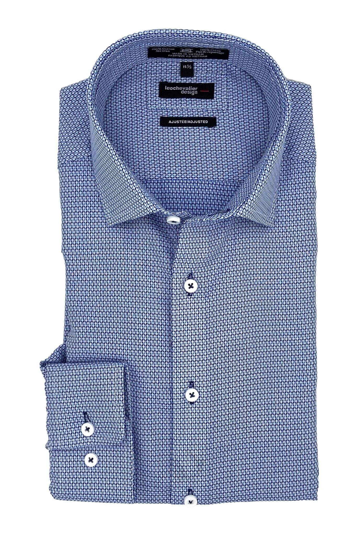 Leo Chevalier Design Sleek Slim Fit Non-Iron Blue Print Dress Shirts