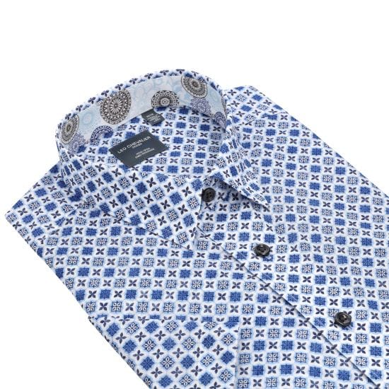 Leo Chevalier Design Blue Punchy Print Men's Button-Down Short-Sleeve