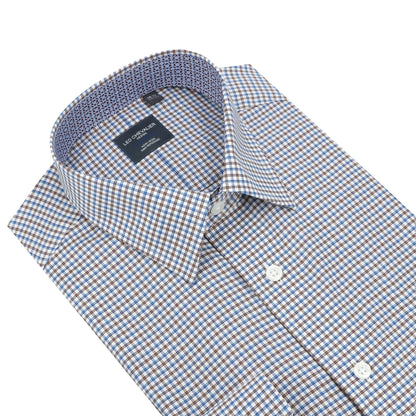 Leo Chevalier Design Stylish Sand and Blue Check Dress Shirt – Men's Patterned Design