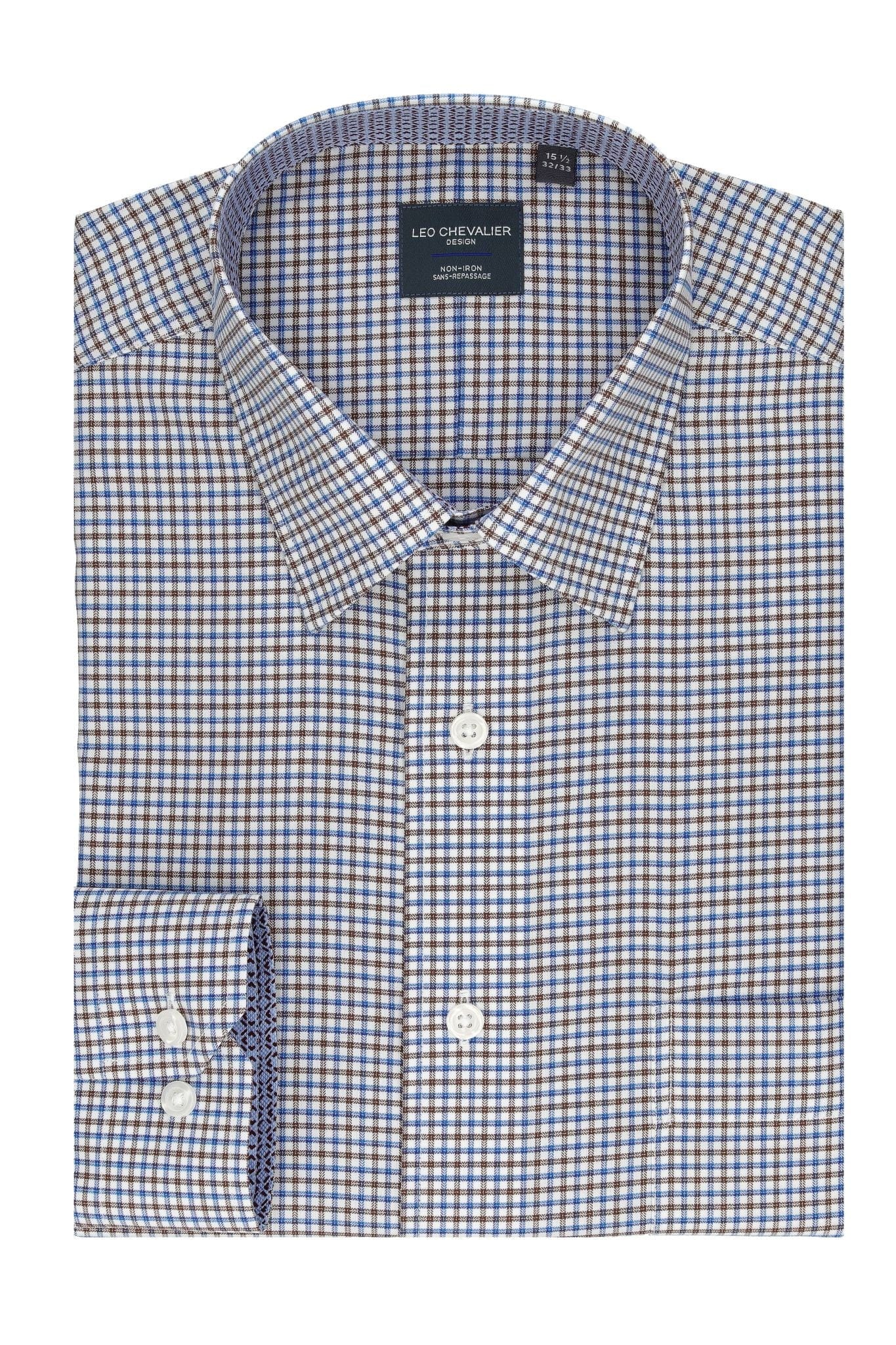 Leo Chevalier Design Stylish Sand and Blue Check Dress Shirt – Men's Patterned Design
