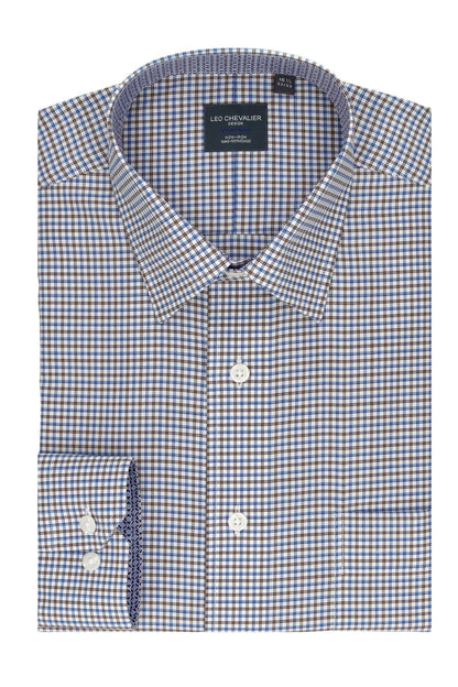 Leo Chevalier Design Stylish Sand and Blue Check Dress Shirt – Men's Patterned Design