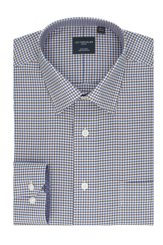 Leo Chevalier Design Stylish Sand and Blue Check Dress Shirt – Men's Patterned Design