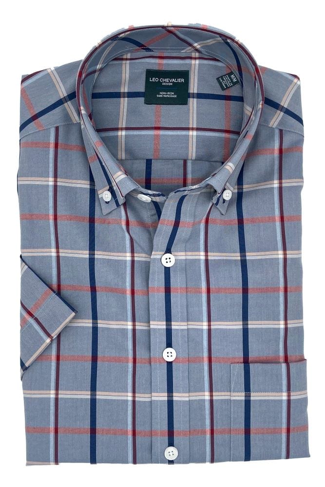 Leo Chevalier Design Grey Multi Plaid Short Sleeve Button Down Shirt