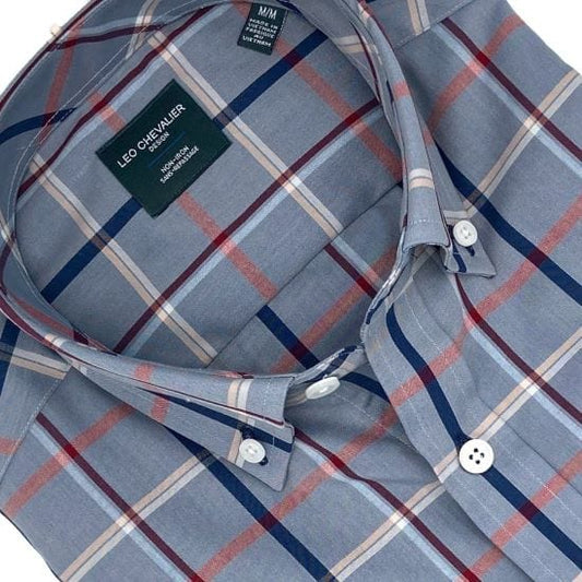 Leo Chevalier Design Grey Multi Plaid Short Sleeve Button Down Shirt