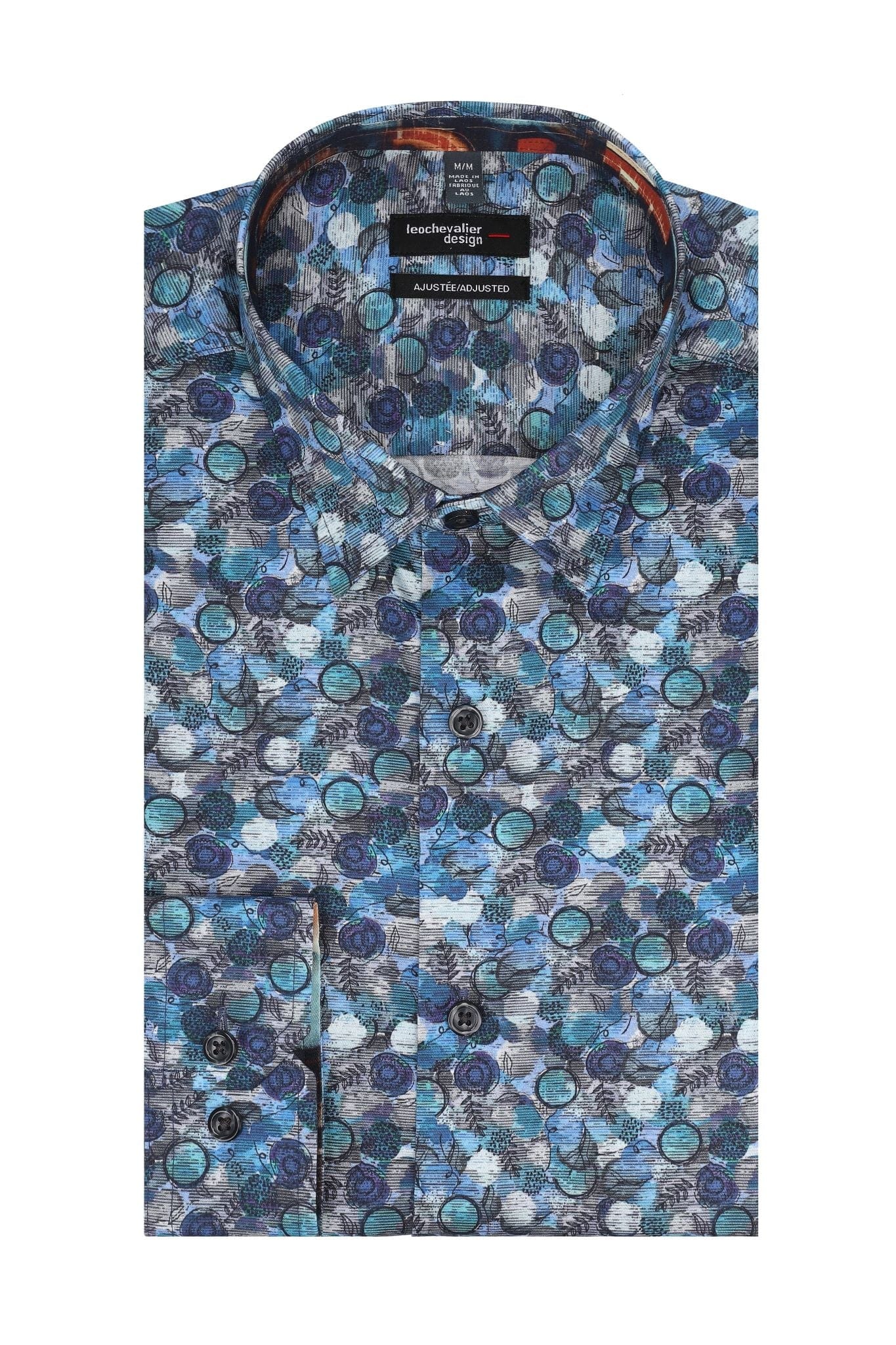 Leo Chevalier Design Stylish Multi Blue Modern Print Men's Long Sleeve Slim Fit Shirt