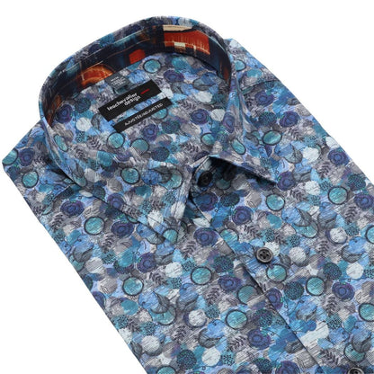 Leo Chevalier Design Stylish Multi Blue Modern Print Men's Long Sleeve Slim Fit Shirt