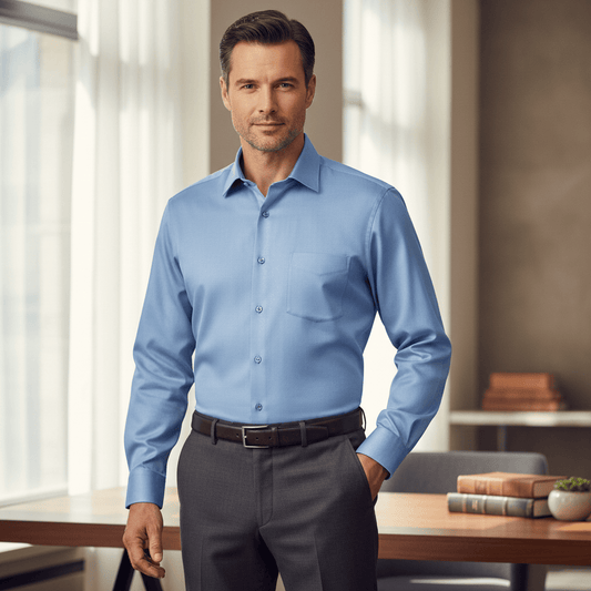 Leo Chevalier Design Mens 100% Cotton Non Iron Regular Fit Business Shirts Contrasting Buttons and Trims Available in 6 More Colors