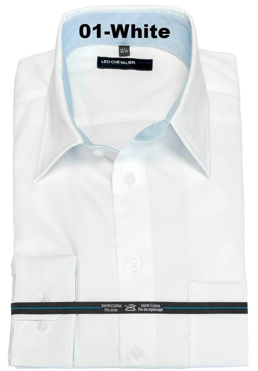 Leo Chevalier Design Mens 100% Cotton Non Iron Contemporary Fit Dress Shirts Contrasting Buttons and Trims Available in 6 Colors