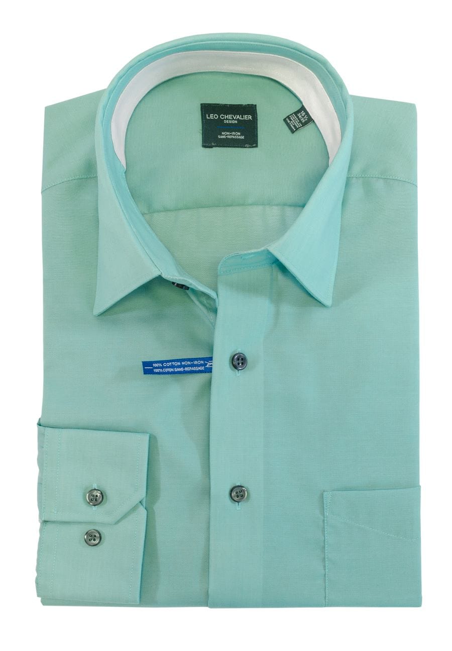 Leo Chevalier Design Mens 100% Cotton Non Iron Contemporary Fit Dress Shirts Contrasting Buttons and Trims Available in 6 Colors
