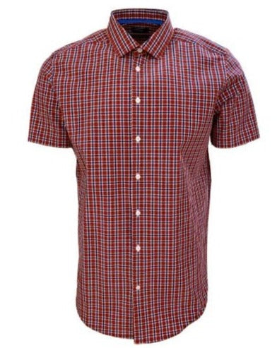 Leo Chevalier Design Voyage Performance Red Check Fitted Short Sleeve Leo Chevalier