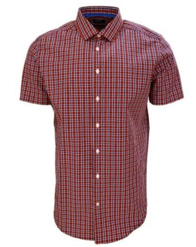 Voyage Performance Red Check Fitted Short Sleeve Leo Chevalier Design