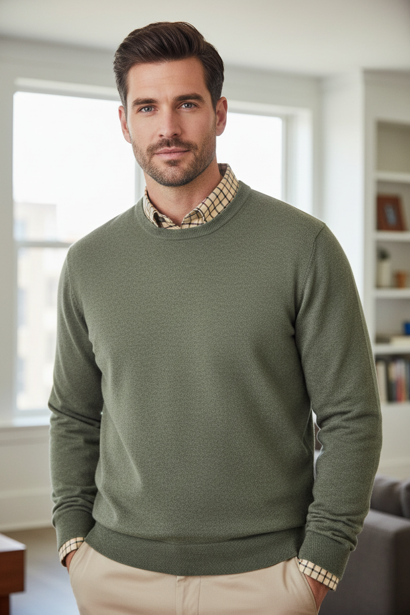 Elevate Your Wardrobe with Mens Crewneck Extra Fine Merino Wool Sweaters - Available in 6 Fashionable Colors