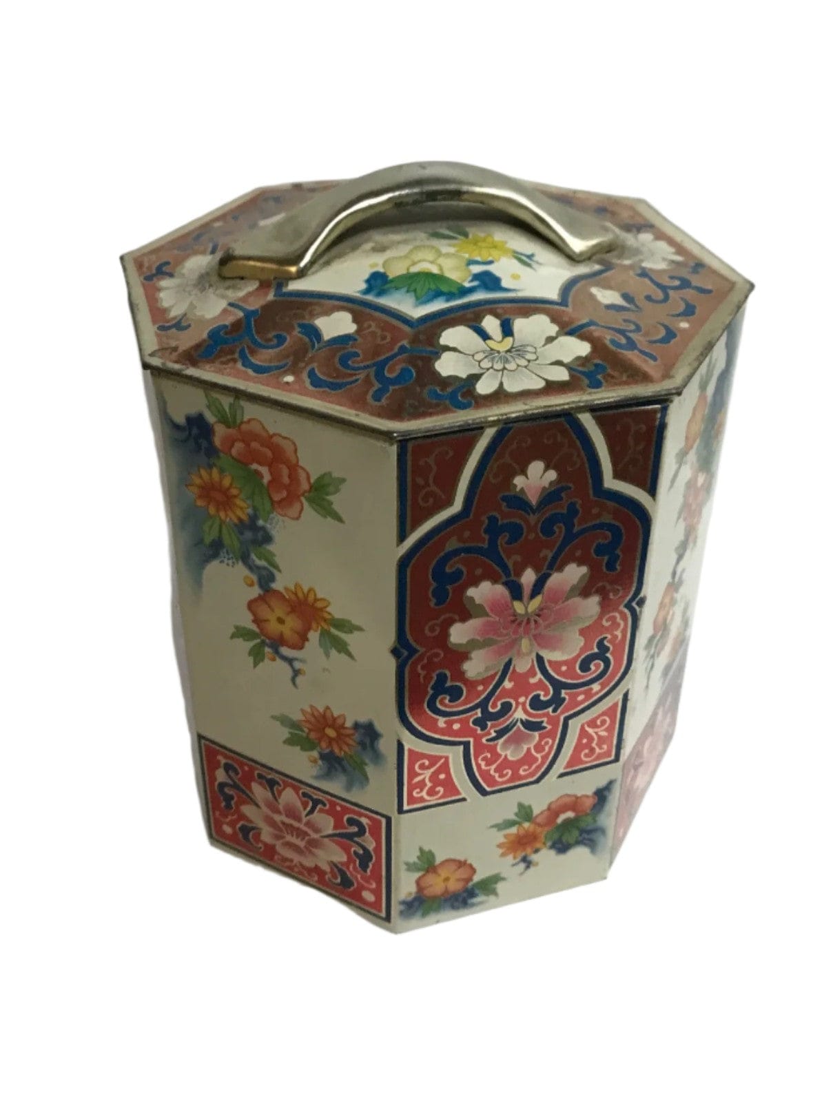 The Abbey Collection Vintage Baret Ware octagon-shaped tin, likely used for tea or biscuits.