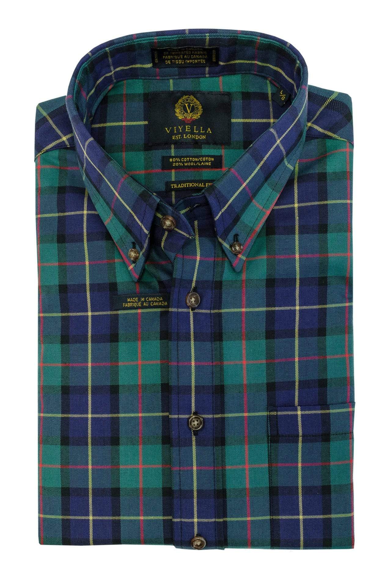 Viyella Canadian Made Button Down Long Sleeve Shirts in Pine Plaid