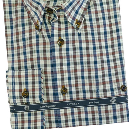 Viyella Chestnut Button-Down Long Sleeve Cotton Non Iron Plaid Shirts