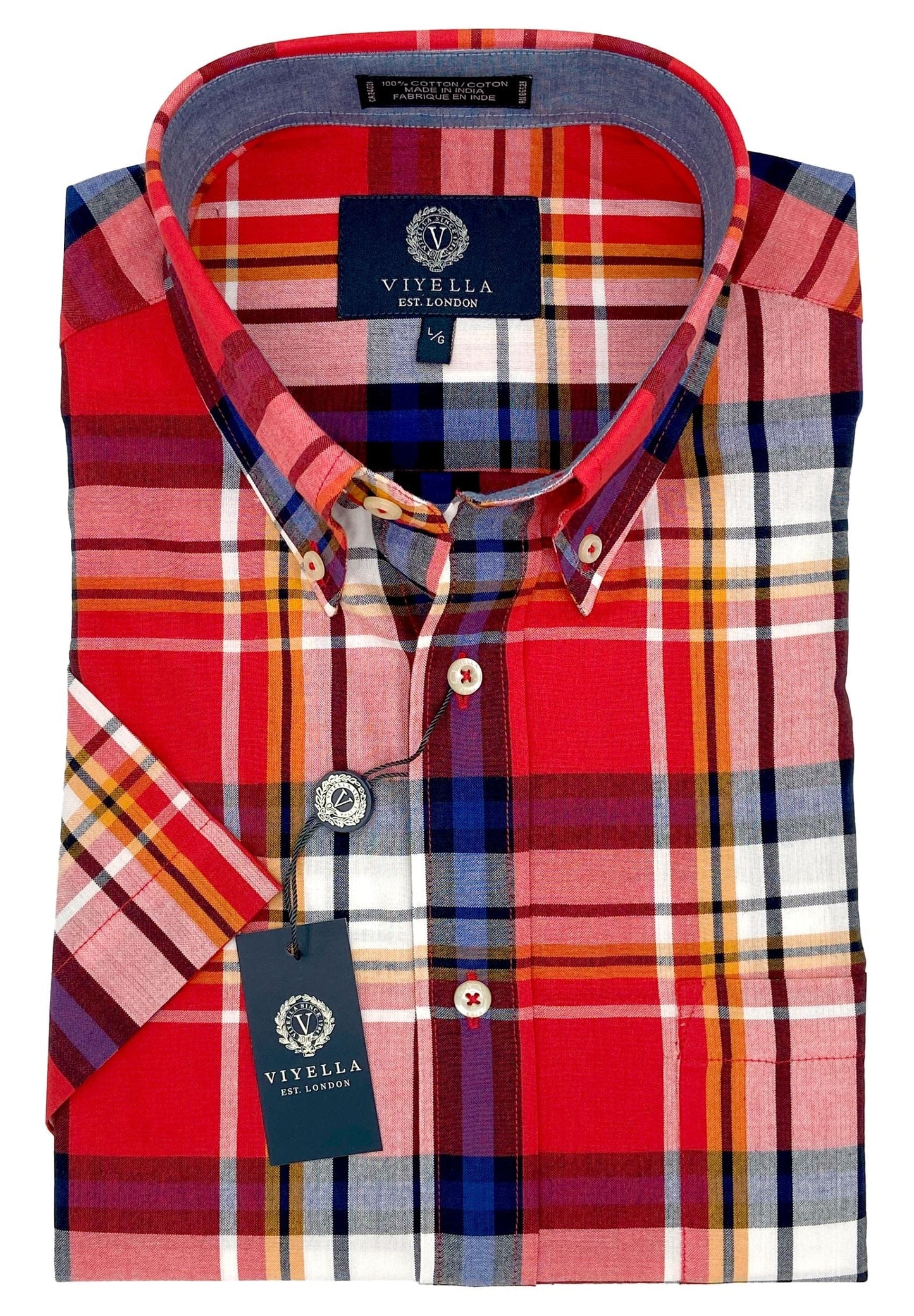Viyella Expertly Crafted Red White Plaid Madras Shirts - 100% Cotton