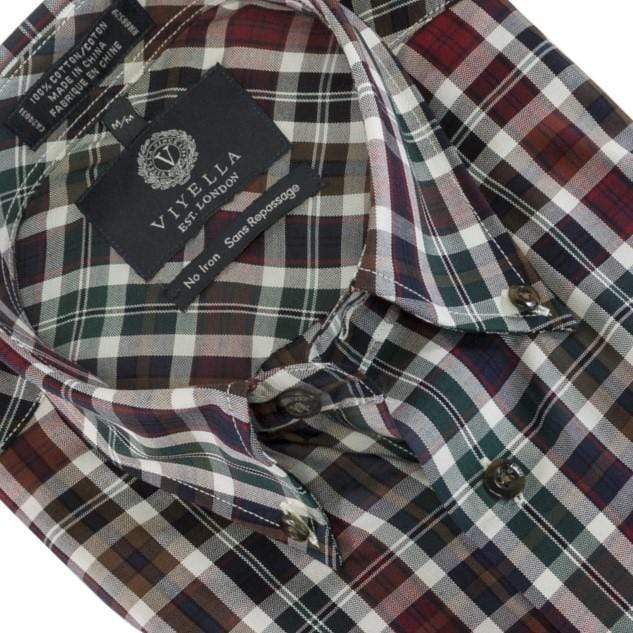 Viyella Black & Burgundy Button-Down Long Sleeve Cotton Plaid Non Iron Shirts