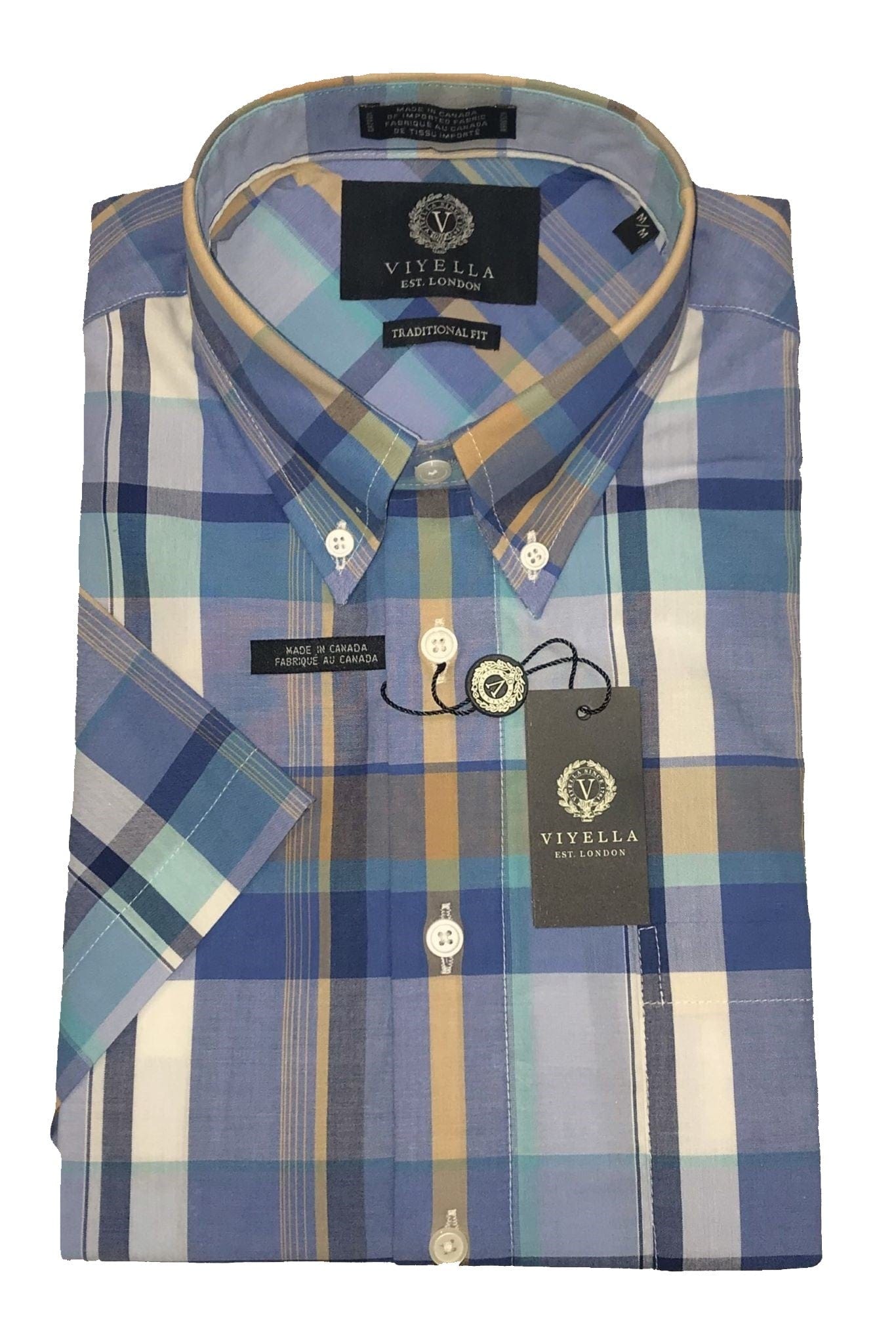Viyella Blue Plaid Premium Cotton Short Sleeve Shirts for Men