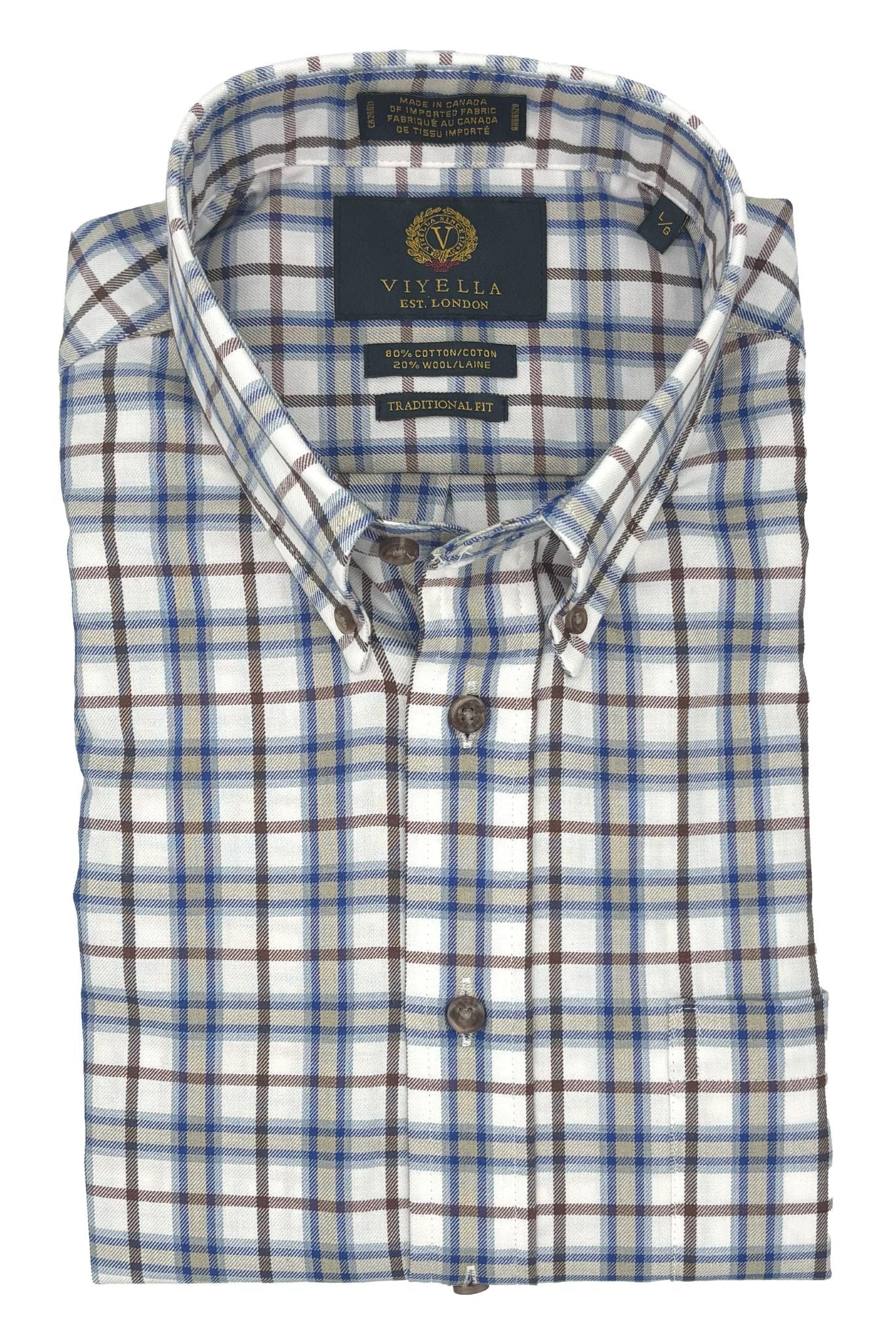 Viyella Brown & Blue Check 80% Cotton Wool Long Sleeve Button Down Shirt