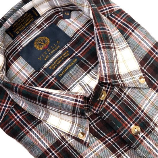 Viyella Stay Fashionable with this Button-Down Collar Long-Sleeve Chocolate Plaid Shirt