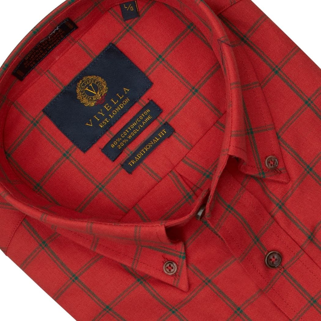 Viyella Red Check Men's Cotton & Wool Long Sleeve Shirts