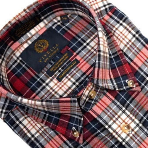 Viyella Button-Down Collar Long-Sleeve Red & Blue Plaid Shirt: Classic Style and Timeless Elegance